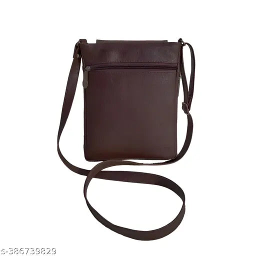 Brown leather sling bag with 5 zips