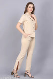 Cream and black Clothink India formal/casual co-ord set for office - Notch collar shirt, pant with 2 side pockets (XS, S, M, L, XL)