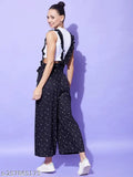 Black rayon strapless jumpsuit with heart print pattern, sleeveless, women's quirky style, size S-XXL