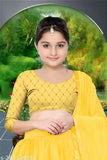 New girls lehenga choli set, satin top with long sleeves, net lehenga and dupatta, ruffle pattern, embellished embroidery work, India origin