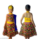 Cotton blend embroidered radha dress for baby girl (0-6M: 20m waist, 12m length; 6-12M: same; 12-18M: 23in waist, 15in length; 4-5Y: 31m waist, 24m length) - Traditional Indian baby dress for various sizes from Globstyl Kids, originating in India
