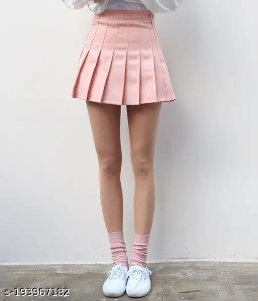 Cotton solid-colored high waist pleated mini skirt for women, CaraCola Fashion style, available in sizes 24-34
