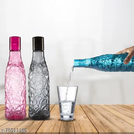 Multicolor ZIGZAG shape drinking water bottles, 1000ml each. BPA-free plastic, pack of 6 for refrigerator use