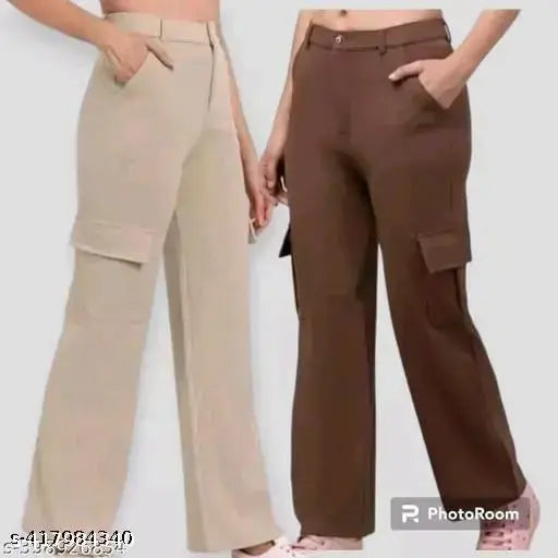 Beige and brown button cargo pants women's casual fashion