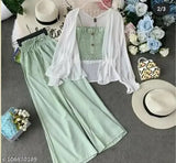 Long sleeve crepe jumpsuit set (3pcs), solid net, Indian-origin ankle length fashion