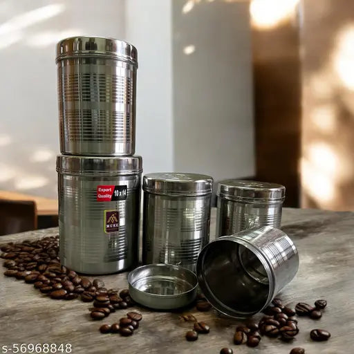 Stainless steel dibba jar kitchen container, 5-piece set, food grade steel, airtight and leakproof container with capacity range from 500ml to 2kg