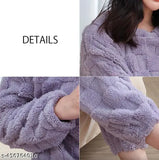 Women's winter jacquard wool night suits with fleece lining, soft and warm for girls in M, L, XL sizes