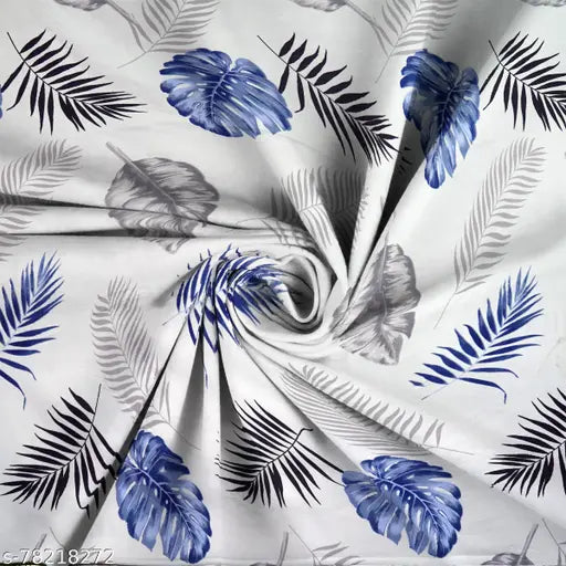 White, cotton-blend fitted bedsheets set (double, 78x72+10), botanical print, 2 pillow covers included