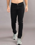 Stylish men's black denim jeans - versatile wardrobe essential with solid pattern