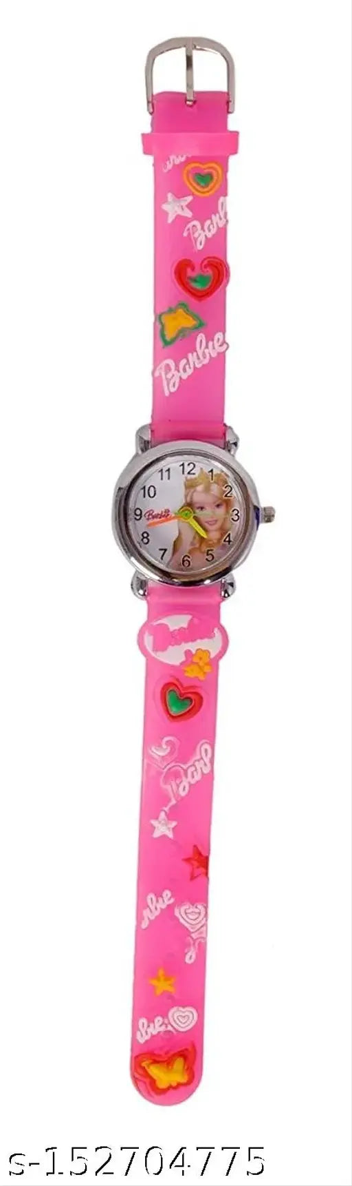 Kids' watch with pink and purple strap, cartoon character on band