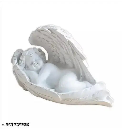 White resin sleeping angel statue with wings, perfect for home decor mantel or shelf, ideal for gifting (43 inch)