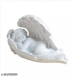 White resin sleeping angel statue with wings, perfect for home decor mantel or shelf, ideal for gifting (43 inch)