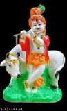 Medium-large size, unbreakable PVC Poly Resin Krishna Murti with cow playing flute, 13cm x 21cm x 7cm