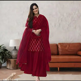 Red self-gift sari set with dupatta and blouse for Diwali