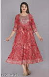 Embroidered anarkali kurta, rayon, red color. Long sleeves and full-length style
