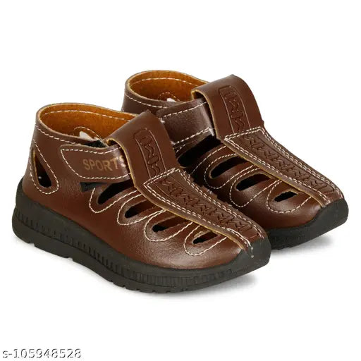 Tan leather kids sandals with Velcro closures