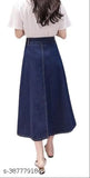 Navy Blue Ten-Buttoned Denim A-Line Maxi Skirt for Women - Lightweight & Breathable, Home Washable, Trendy & Fit for All Body Types