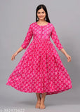 Beautiful full-length rayon print kameez with long sleeves and an A-line skirt