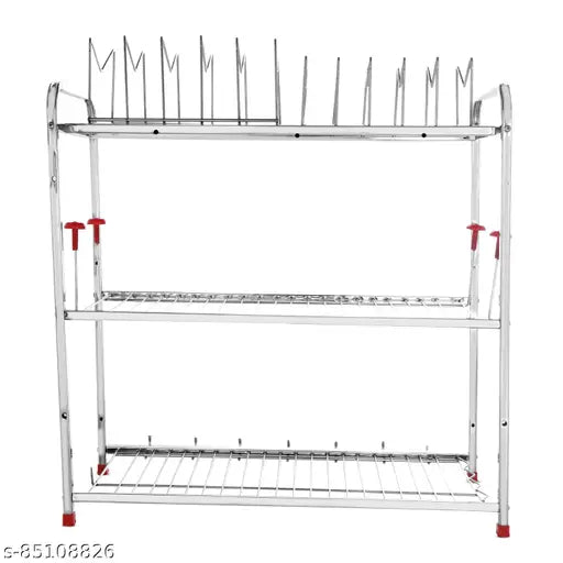 A modern, 24x24 inch, 3-layer stainless steel kitchen dish rack