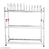 A modern, 24x24 inch, 3-layer stainless steel kitchen dish rack