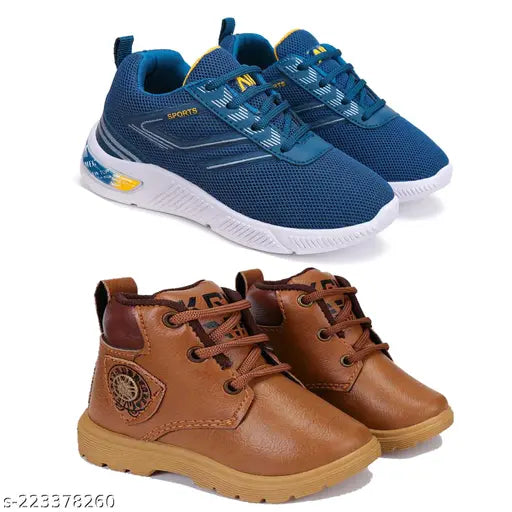 Oricum kids' casual sneakers with laces, blue and white canvas material
