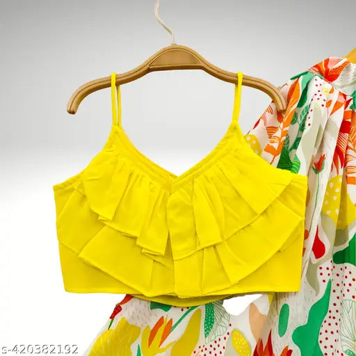 Floral print rayon kids' lehenga choli for ethnic parties and weddings