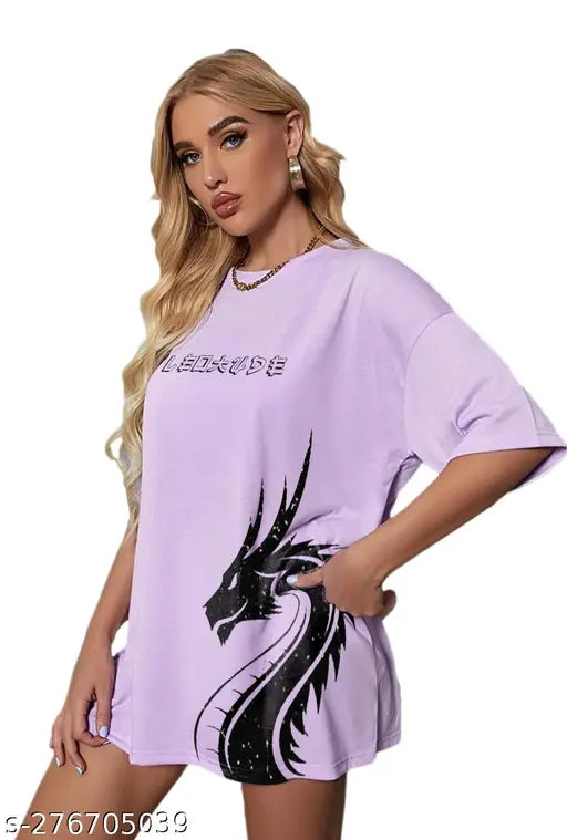 Women's oversized cotton blend half sleeve printed t-shirt