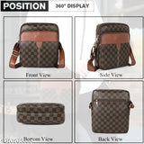 Synthetic leather casual classy utility travel office business crossbody shoulder bag with adjustable strap, multiple pockets and compartments, for men. Brown trim