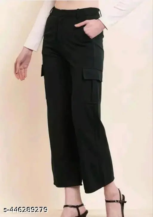 Lycra solid net, trending women's cargo pant for gym, casual wear, parties - India origin
