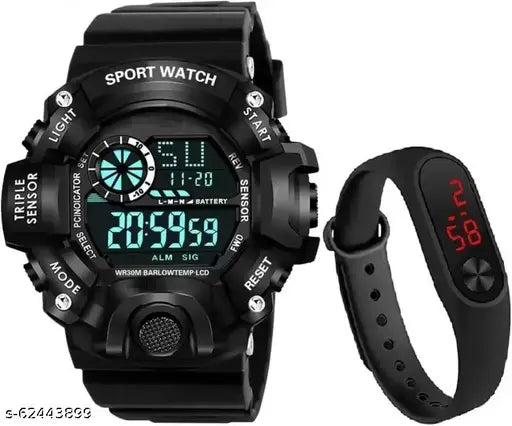 Digital sports watch with wristband, combo pack, new generation, men's watch for fitness tracking
