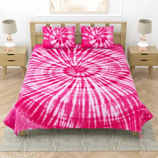 Jaipuri pure cotton, king-size handmade Shinbori tie and dye 350 TC bedsheet with 2 pillow covers, breathable, comfortable, and lightweight for year-round use