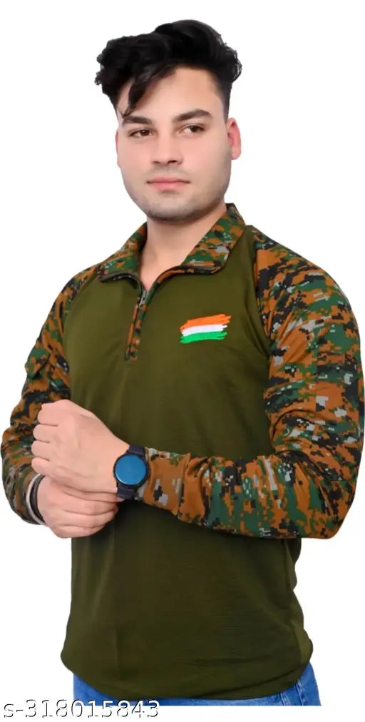 Indian Army cotton t-shirt with long sleeves and slim fit, ideal for men's wear. Sizes M, L, XL, made in India