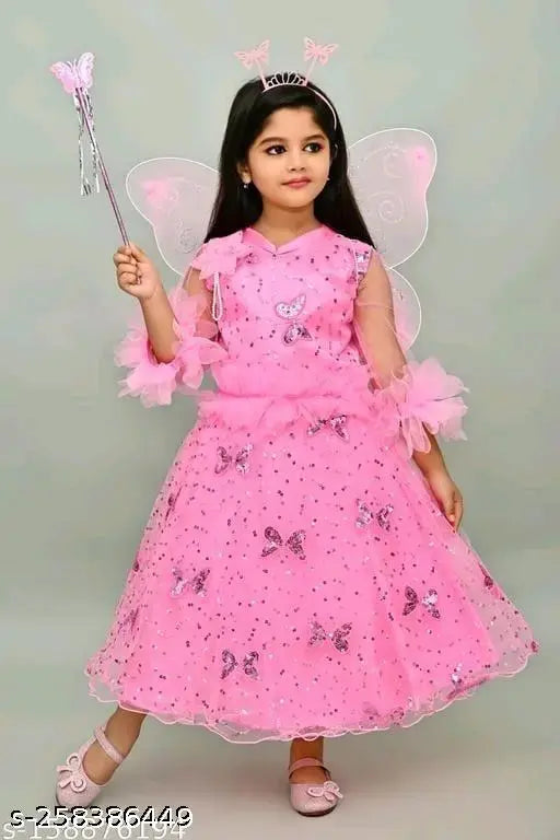 Embellished cotton linen three-quarter sleeve dress for kids (4-5yrs to 11-12yrs), Indian origin, perfect for parties and events