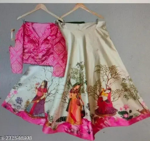 Silk blend girls fancy lehenga choli with panihari digital print, suitable for parties and family functions, India origin