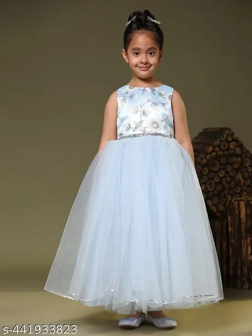Light blue embellished full length dress for girls
