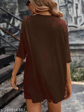 Brown oversized T-shirt with loose fit and down shoulder style, women's fashion casual wear