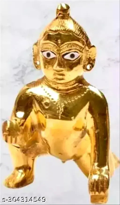 Pure brass Krishna idol, Laddu Gopal Ji Petal Murti, handcrafted from Mathura Vrindavan. Measures 4cm x 9cm x 4cm. Directly from India