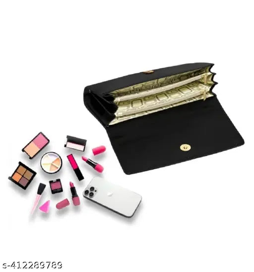 Stylish women wallets, black leather zip closure, 12 card slots