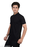 Black viscose rayon polo shirt, men's solid black cotton blend half sleeve polo with polo neck, regular fit, suitable for casual or semi-formal events