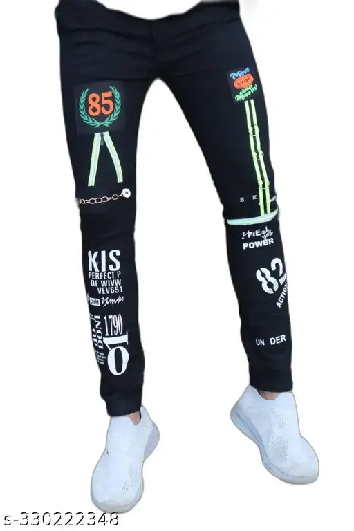 Men's slim fit black denim striped jeans (size 26, 28, or 30), Made in India