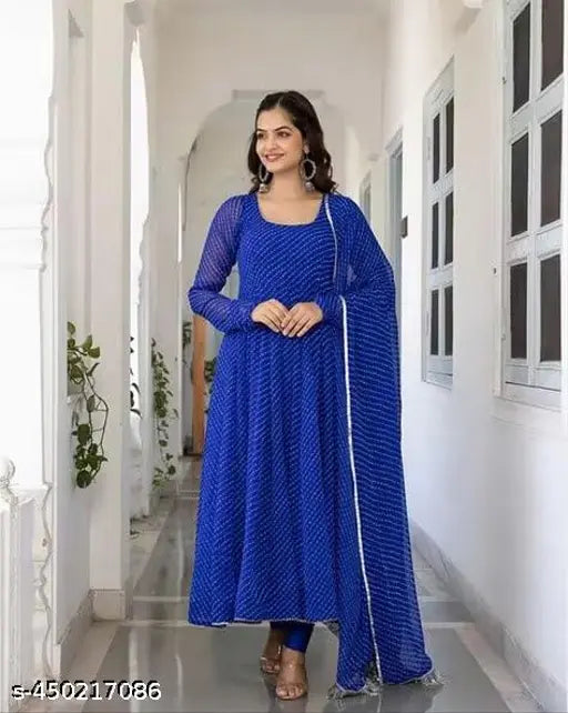 Stylish fancy trendy printed Georgette gown for women, long sleeves, suitable for parties, weddings, festivals in India