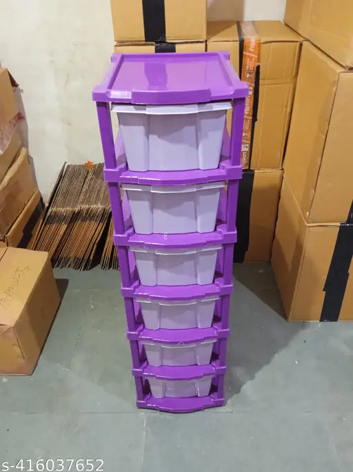 Magenta 6x1 L plastic storage drawers