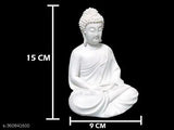 White resin meditating Buddha statue, decorative showpiece in sitting position and Dhyan Mudra, ideal for home temple or office desk