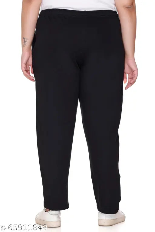 Black fleece track pants, low-rise, plus size winter wear for women