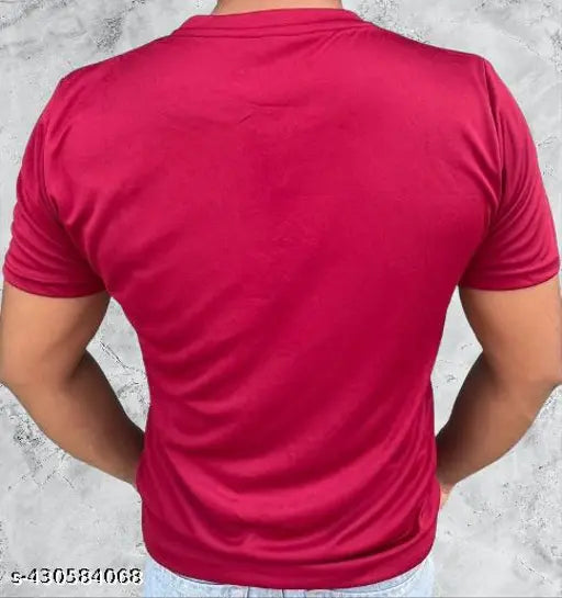 Indian-made solid polyester men's round neck t-shirt with printed design, perfect for casual wear