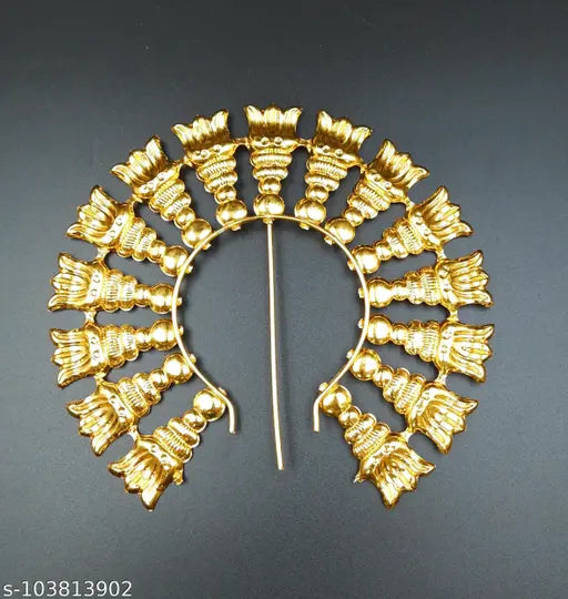 Golden brass arch for pooja and idols, intricate Indian handicraft showpiece