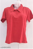 Polycotton solid-color t-shirt with polo neck, free size suitable for girls and women, made in India