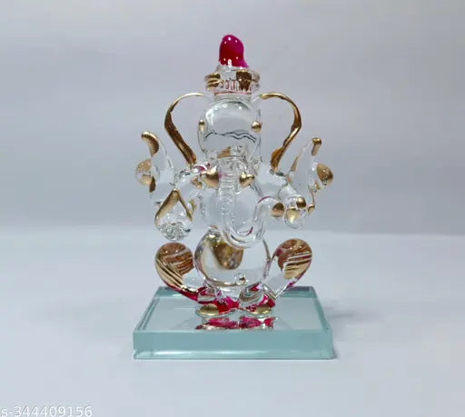 Handcrafted glass Ganesh Ji statue, intricately detailed Indian decor for home or temple