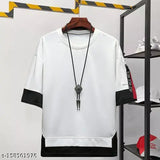 Men's cotton blend hip hop t-shirt, solid color, three-quarter sleeves, size S (chest 36in), made in India