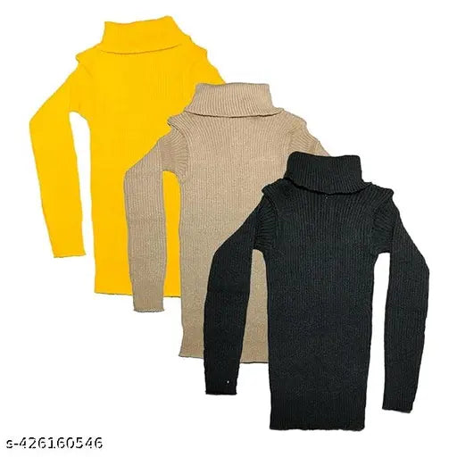 Baby girls & boys Casual Winter Full Sleeve Woolen High Neck for Baby Boys and Baby Girls Sweater, Kids High Neck, Kids Innerwear High Neck combo (pack of 3)multicolor